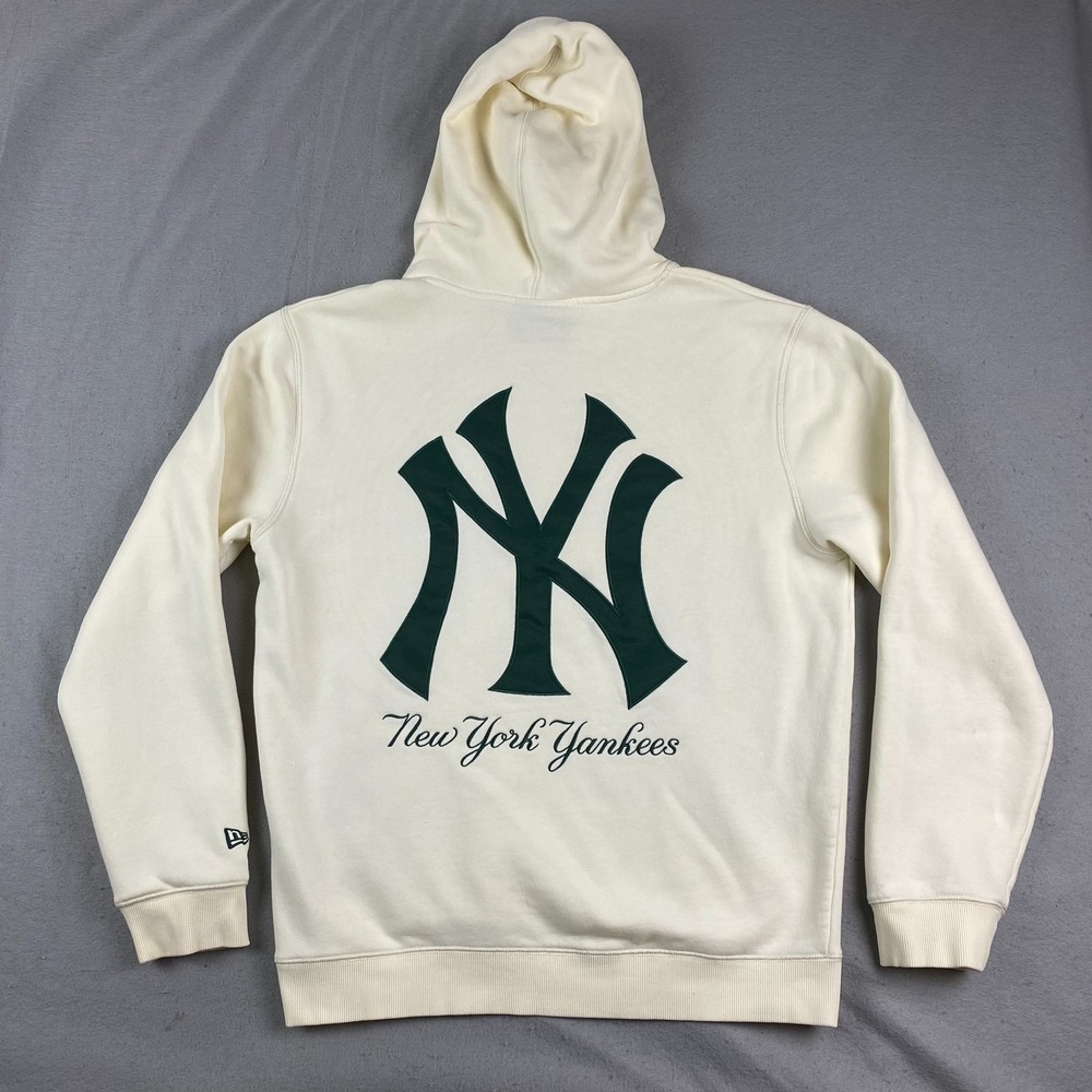 New York Yankees New Era Hoodie Large Cream Embroidered big logo - Picture 1 of 16